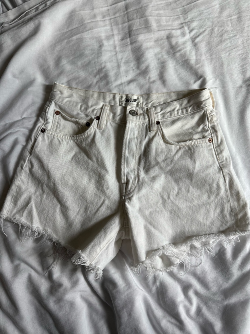 AGOLDE Parker Long Shorts White Cutoff Denim